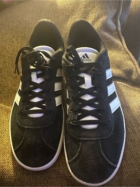 adidas Black Suede Low-Top Sneakers with White Stripes
